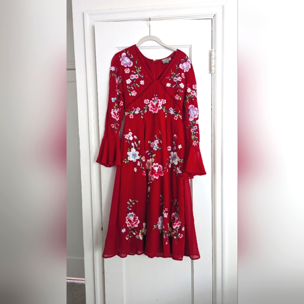 ASOS DESIGN embroidered midi dress with lace trims